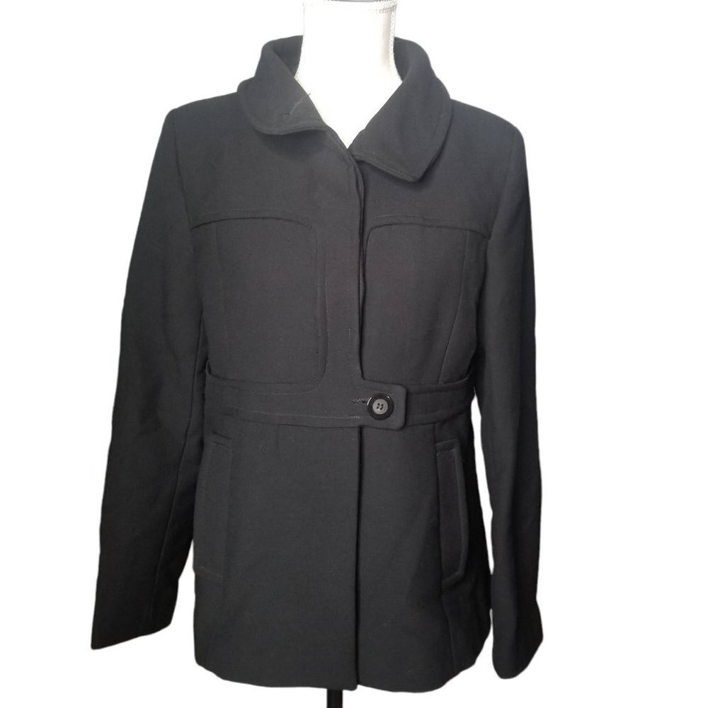 Reiss Capulet Black 100% Wool Peacoat Jacket Size Medium